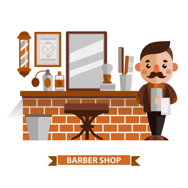 Barber at the salon. Flat design. — Stock Vector