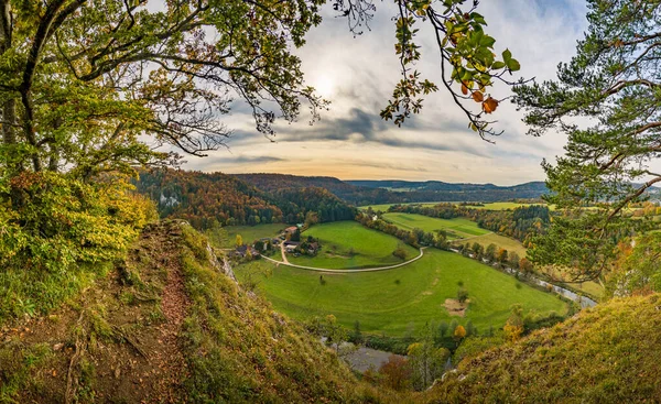 Traumhafte Herbstwanderung Schönen Donautal Beim Kloster Beuron Mit Herrlichen Ausblicken — Stockfoto
