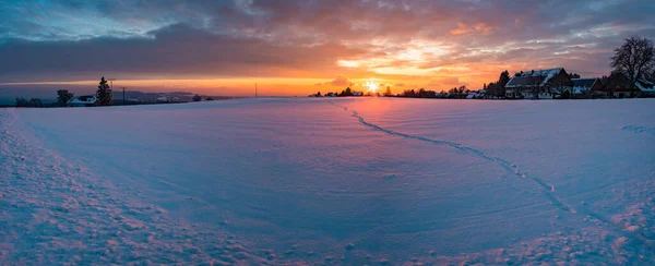 Herrliche Winterlandschaft Bei Sonnenuntergang Hoechsten Bei Illmensee Nördlichen Bodensee — Stockfoto