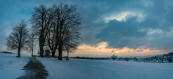 Fantastyczny Pokryty Śniegiem Zimowy Krajobraz Pobliżu Heiligenberg Nad Jeziorem Bodeńskim — Zdjęcie stockowe