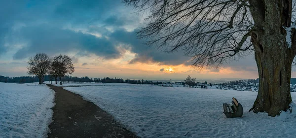 Fantastyczny Pokryty Śniegiem Zimowy Krajobraz Pobliżu Heiligenberg Nad Jeziorem Bodeńskim — Zdjęcie stockowe