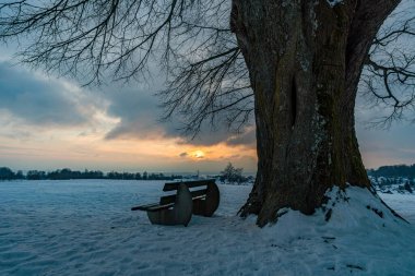Constance Gölü 'nde, Heiligenberg yakınlarında karla kaplı fantastik bir kış manzarası. Amalienhoehe' nin bakış açısı.