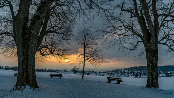 Fantástico Paisaje Invernal Cubierto Nieve Cerca Heiligenberg Lago Constanza Mirador — Foto de Stock
