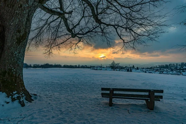 Traumhafte Schneebedeckte Winterlandschaft Bei Heiligenberg Bodensee Aussichtspunkt Amalienhöhe — Stockfoto