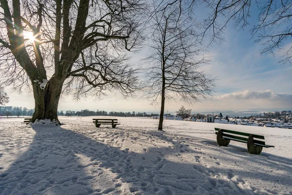 Fantastisch Besneeuwd Winterlandschap Bij Heiligenberg Aan Het Bodenmeer Bij Het — Stockfoto