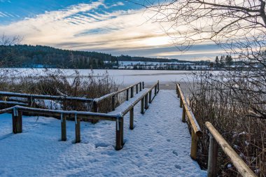 Koenigseggwald yakınlarındaki Hosskirch Gölü ve çevresindeki doğa koruma alanı etrafında kış yürüyüşü.