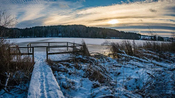 Winterwanderung Rund Den Hosskircher See Bei Königsseggwald Und Das Umliegende — Stockfoto