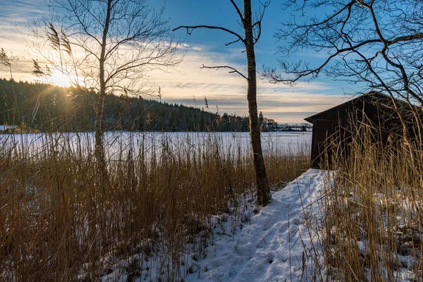 Winterwanderung Rund Den Hosskircher See Bei Königsseggwald Und Das Umliegende — Stockfoto