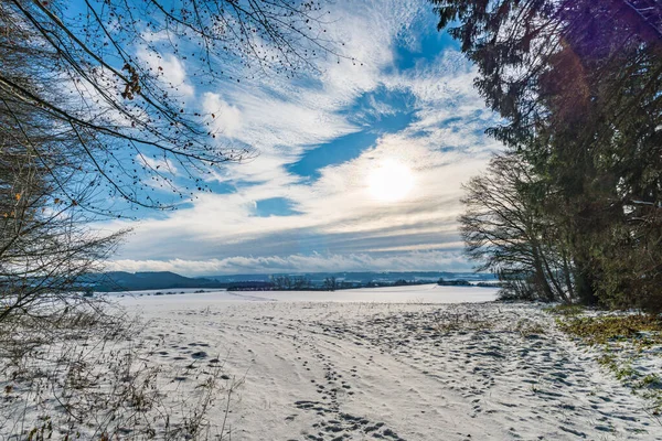 Winterwanderung Rund Den Hosskircher See Bei Königsseggwald Und Das Umliegende — Stockfoto