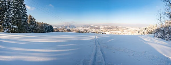 Fantastyczna Wycieczka Rakietach Śnieżnych Zimowej Krainie Czarów Nad Jeziorem Gehrenberg — Zdjęcie stockowe