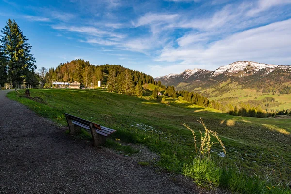 Imberg NagelfluhketteのOberstaufen Steibis近くのAlpenfreiheightプレミアムトレイル沿いの美しい山のハイキング — ストック写真