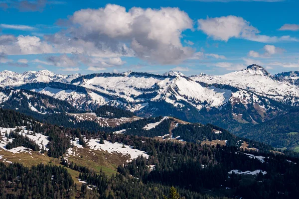 Schöne Bergwanderung Auf Dem Premiumweg Alpenfreiheit Bei Oberstaufen Steibis Imberg — Stockfoto