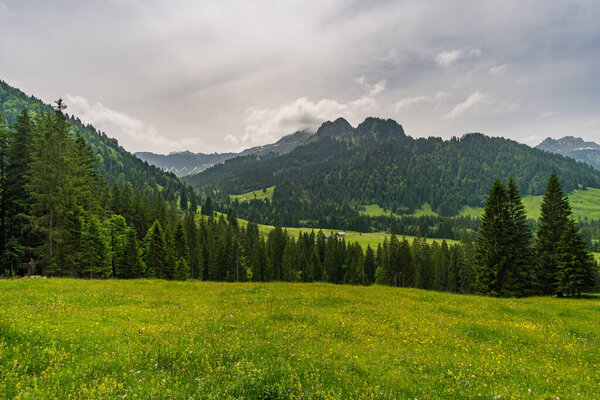 Beautiful circular hiking trail near Schoenenbach in Vorarlberg, Austria