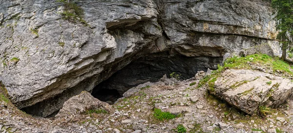 オーストリア ヴォールルベルクのシェーネンバッハ近くにあるシュネケンロッホ カルスト洞窟の巨大な岩の間 — ストック写真