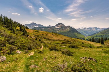 Avusturya 'nın Vorarlberg kentindeki Hochblanken sırtı boyunca Damuels yakınlarında güzel bir dağ yürüyüşü.