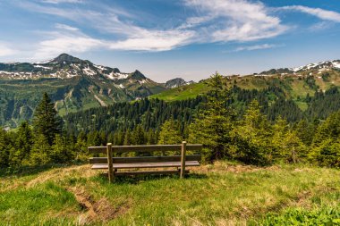 Avusturya 'nın Vorarlberg kentindeki Hochblanken sırtı boyunca Damuels yakınlarında güzel bir dağ yürüyüşü.