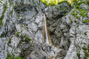 Nefes kesici bir şelale engebeli uçurumlara doğru zarif bir şekilde dalıyor, Slovenya 'nın el değmemiş çöllerinde dinginlik ve doğal mucizeyi çağrıştırıyor.