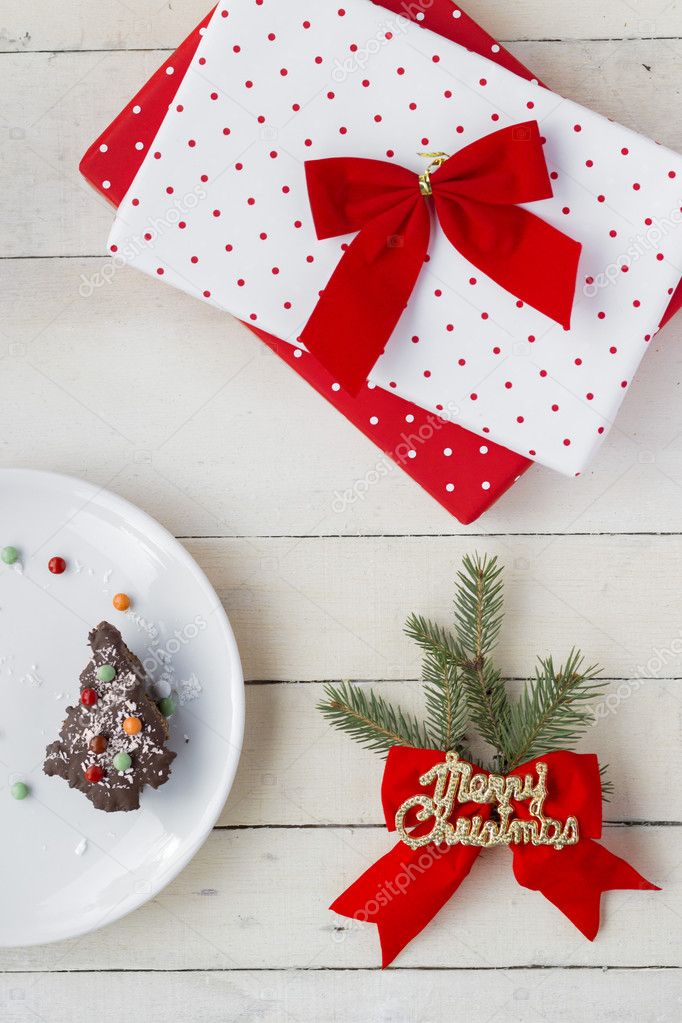 Christmas Presents and Dessert. Christmas Background