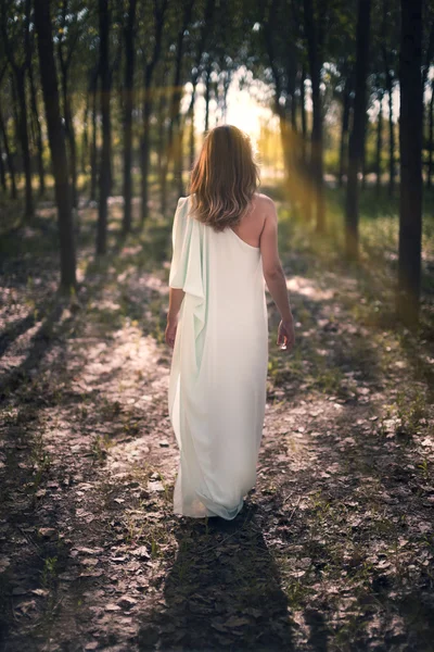Donna che cammina nella foresta — Foto Stock