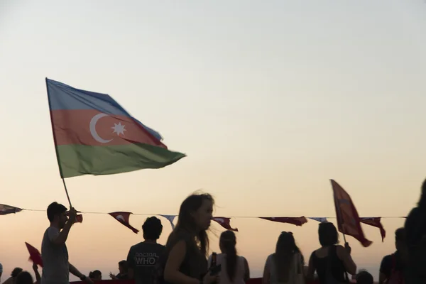 Azerbaijan flag in Turkey. — Stock Photo, Image