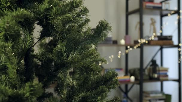 Διακόσμηση Χριστουγεννιάτικο Δέντρο Μέσω Κρέμονται Στολίδια Αυτό — Αρχείο Βίντεο