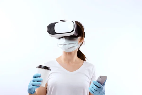 Person 2021 Virtual Reality Glass Take Away Coffee Cup Medical — Stock Photo, Image
