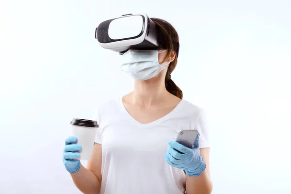 Person 2021 Virtual Reality Glass Take Away Coffee Cup Medical — Stock Photo, Image