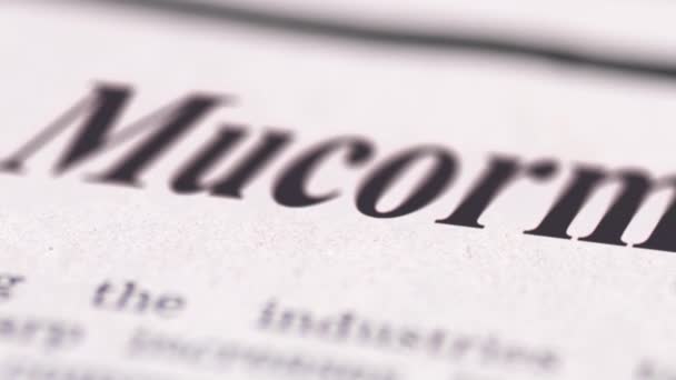 Footage Mucormycosis Written Newspaper Close Shot Text — Stock Video