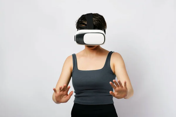 Portrait 20S Age Woman Virtual Reality Glasses — Stock Photo, Image