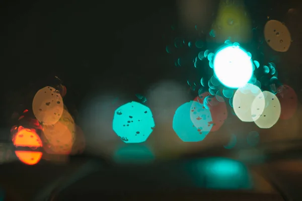 Luz Bokeh Fondo Abstracto Con Gotas Agua Una Noche Lluviosa — Foto de Stock