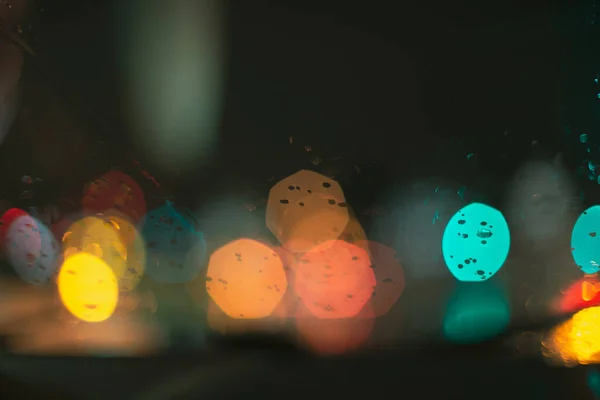 Light Bokeh Abstract Background Water Drops Rainy Night — Stock Photo, Image