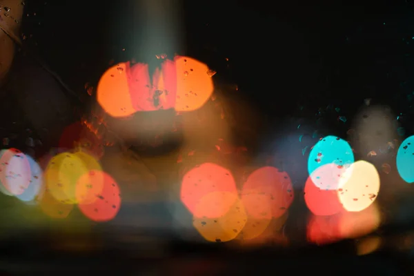 Light Bokeh Abstract Background Water Drops Rainy Night — Stock Photo, Image