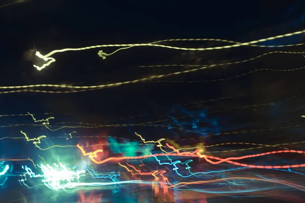 Abstracte Achtergrond Van Amorfe Lichte Paden Nachts Met Lange Blootstelling — Stockfoto