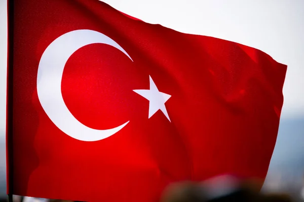 Nahaufnahme Einer Schwenkenden Türkischen Flagge Hintergrund — Stockfoto