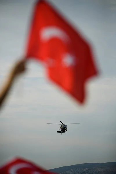 Izmir Turquía Septiembre 2021 Helicóptero Gendarme Turco Manifiesta Las Celebraciones — Foto de Stock