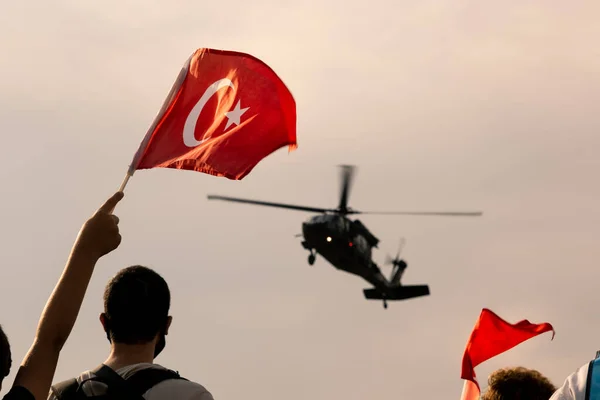 Izmir Turkey September 2021 Turkish Police Helicopters Demonstrate Sky Celebrations — Stock Photo, Image