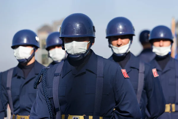 Izmir Turkey August 2021 Turkish Airforce Soldiers Helmets Blue Uniform — Stock Photo, Image
