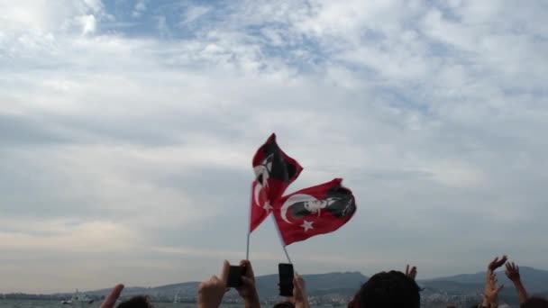 Izmir Turkije September 2021 Vliegtuigen Vliegen Vrijheidsdag Van Izmir Voor — Stockvideo