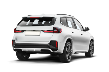 Şeffaf bir arka planda beyaz renkli, modern bir SUV 'nin kısmen sağ ve arka tarafı.