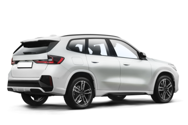 Şeffaf bir arka planda beyaz renkli, modern bir SUV 'nin kısmen sağ ve arka tarafı.