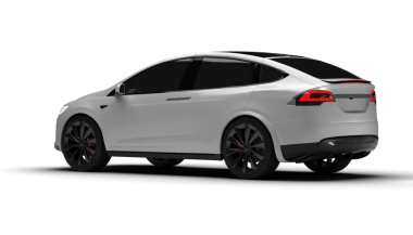 Şeffaf bir arkaplan üzerinde beyaz renkli prim elektrikli bir aracın kısmen sol ve arka görünüm 3D görüntüsü