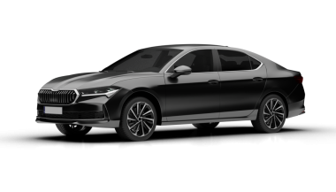 Koyu gri renkli, şeffaf bir arkaplan ile yapılmış modern sedan arabanın sol ön görüntüsü