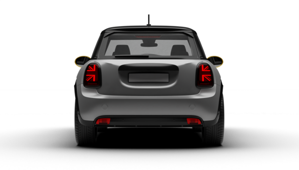 Gri renkli modern elektrikli bavul arabasının tam arka görüntüsü şeffaf arkaplanda sergilenmektedir