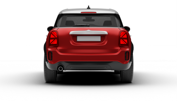 Kırmızı renkli modern bavul vagonu tam dikiz manzaralı spor görünümlü, şeffaf bir arka planda kıvrımlar ve stop lambaları vurguluyor.