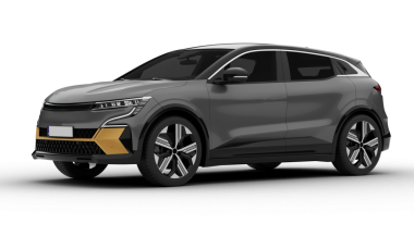 Şeffaf arka plan, gri renkli, sol ön açıda modern elektrikli cip arabası, aerodinamik çizgilerini ve modern stilini yüksek kalite 3 boyutlu bir şekilde sergiliyor..