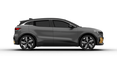 Şeffaf arkaplan, gri renkli modern elektrikli cip tam sağ görüşlü, temiz çizgilerini ve modern elektrikli araba tasarımını yüksek kalite 3 boyutlu bir şekilde sergiliyor.