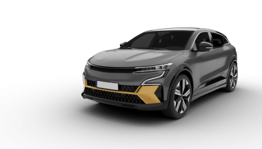 Şeffaf arkaplan, sol ön açıda gri renkli modern elektrikli cip arabası, aerodinamik çizgilerini ve modern stilini yüksek kalite 3 boyutlu bir şekilde sergiliyor..