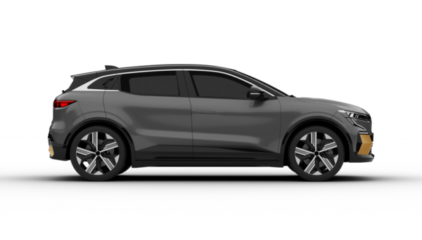 Şeffaf arkaplan, gri renkli modern elektrikli cip tam sağ görüşlü, temiz çizgilerini ve modern elektrikli araba tasarımını yüksek kalite 3 boyutlu bir şekilde sergiliyor.