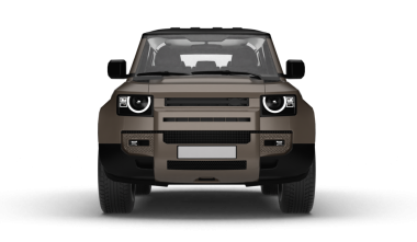 Şeffaf arka planda izole edilmiş, doğrudan ön perspektiften kahverengi bir SUV 'nin 3D görüntüsü