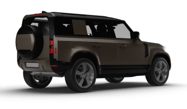 Hafif sağ arka perspektiften, şeffaf arkaplanda izole edilmiş kahverengi bir SUV 'nin 3D görüntüsü